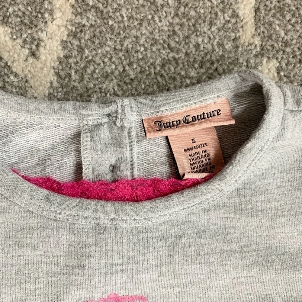 Juicy Couture Terry Cloth Gray Long Sleeve Top w/ Hot Pink Lace Accents Size 5 - Picture 4 of 6
